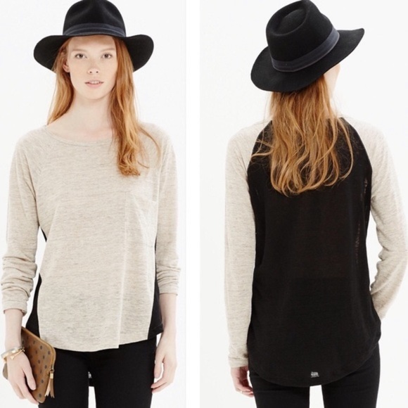 Madewell Tops - Madewell Color Block Linen Long Sleeved Tee XS